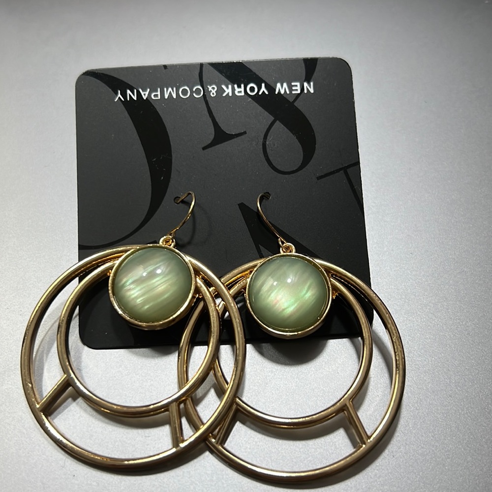 Circular sage green gemstone classy french wire earrings